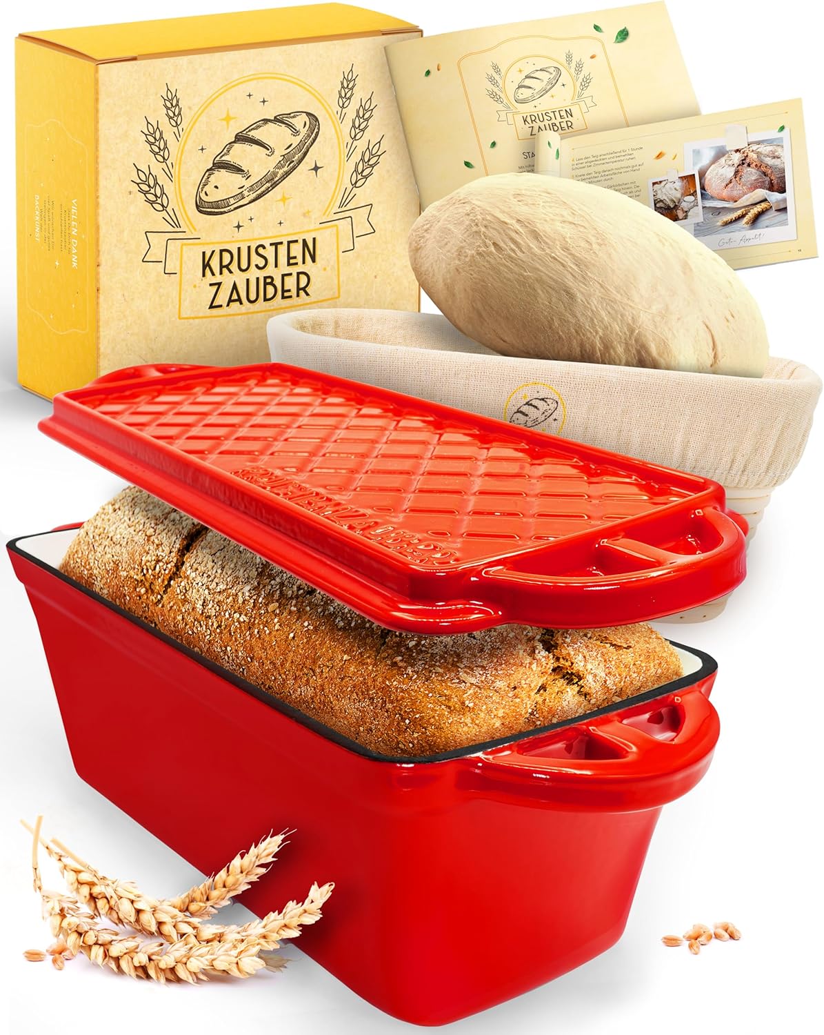 Brotbackform mit Gärkorb, Emaille Rot Kastenform
