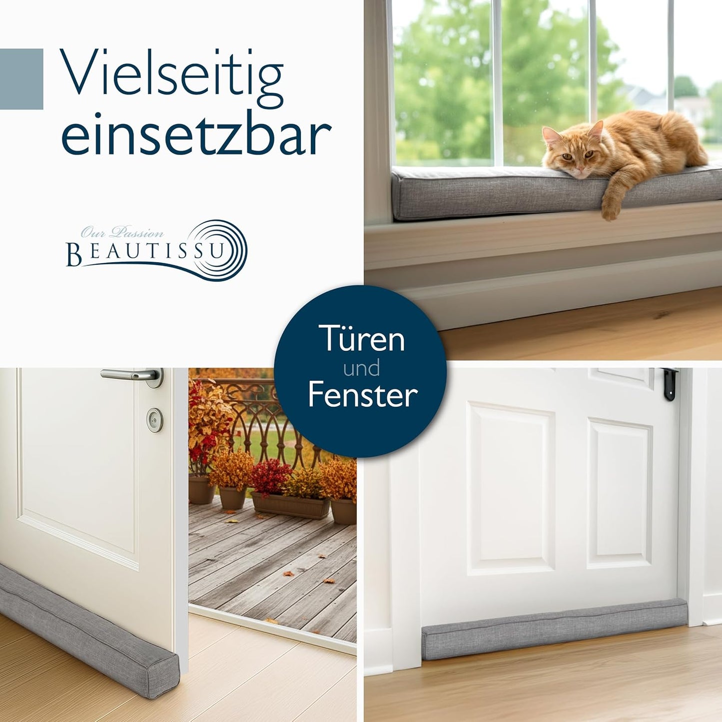 Zugluftstopper für Türen und Fenster, 90 cm, Grau 90 cm