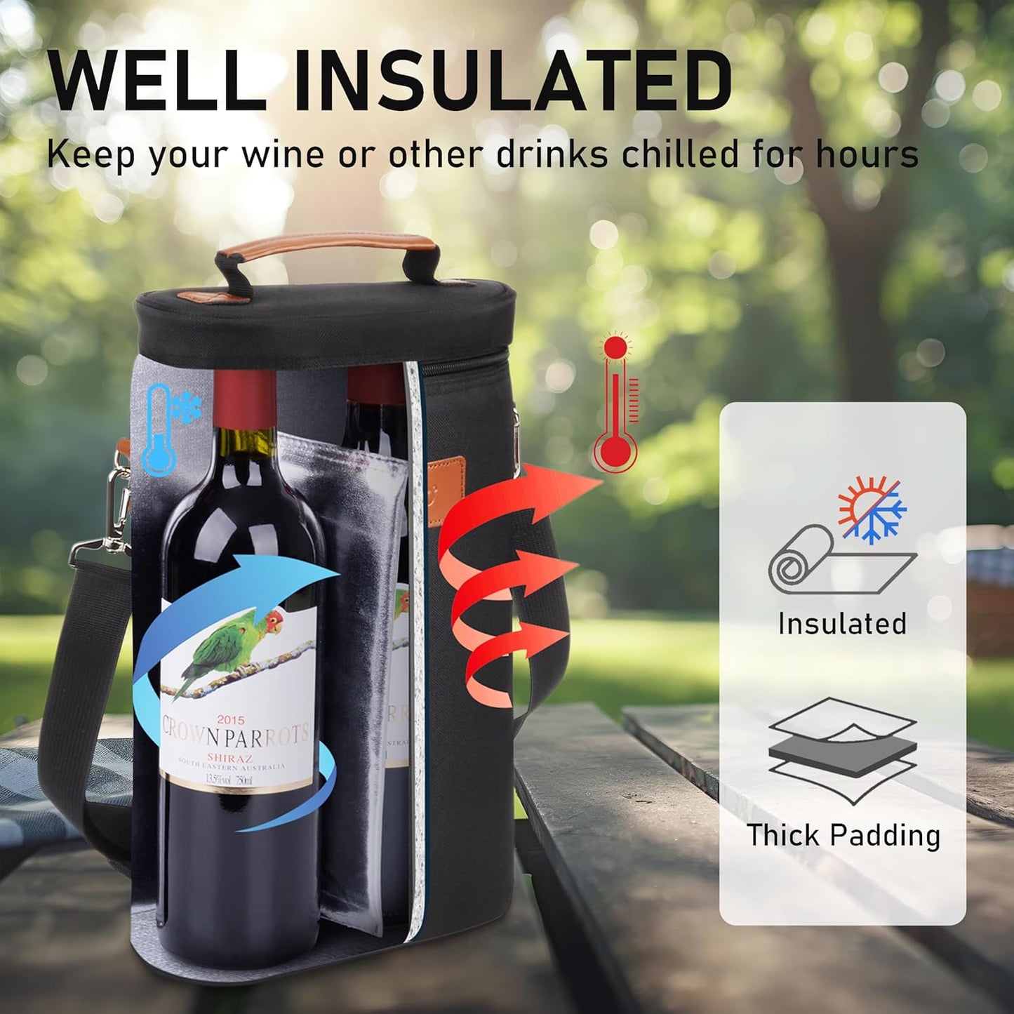 Kühltasche für 2 Flasche, Kühltasche 2 Flaschen - Schwarz