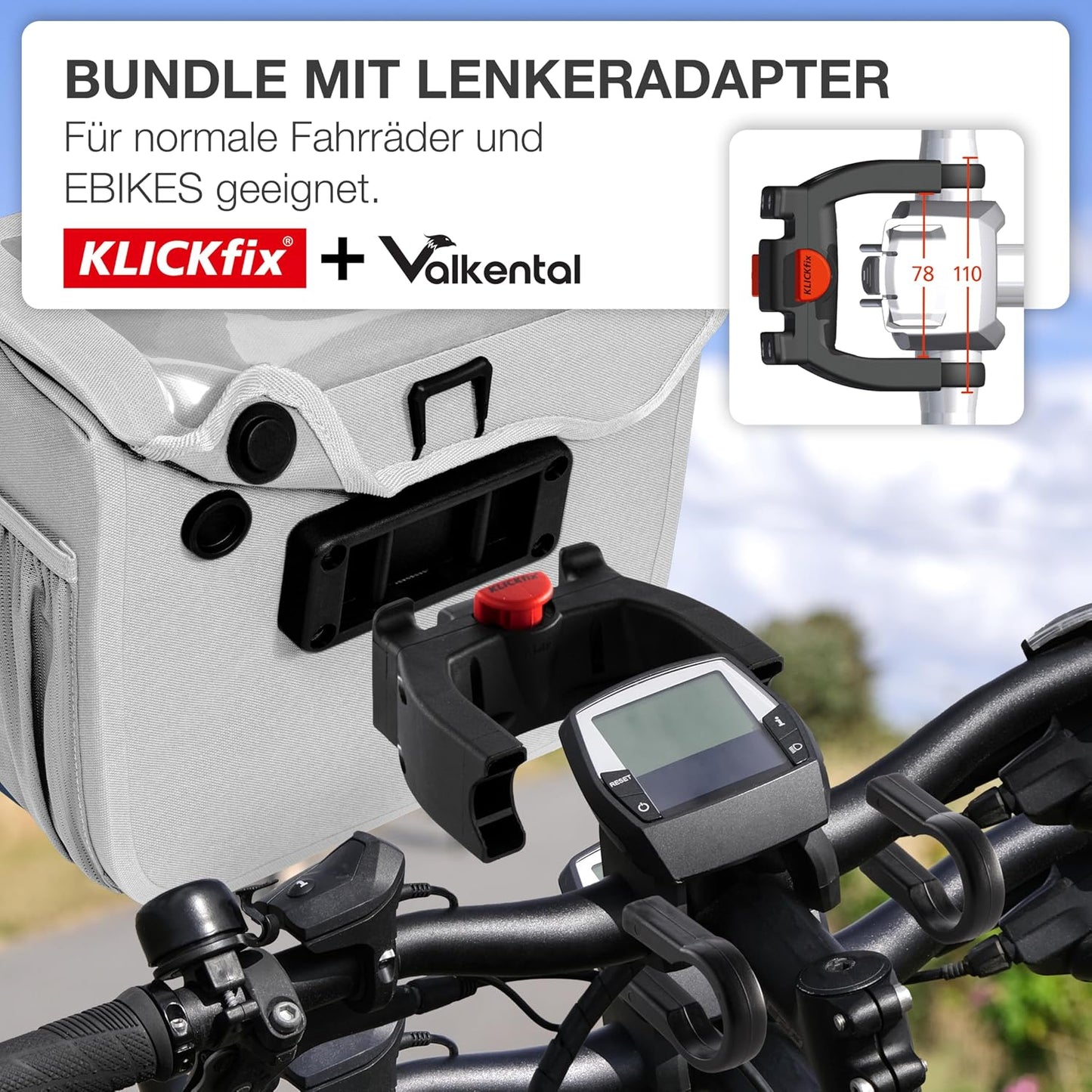 Lenkertasche mit Handyfach, Grau Adapter