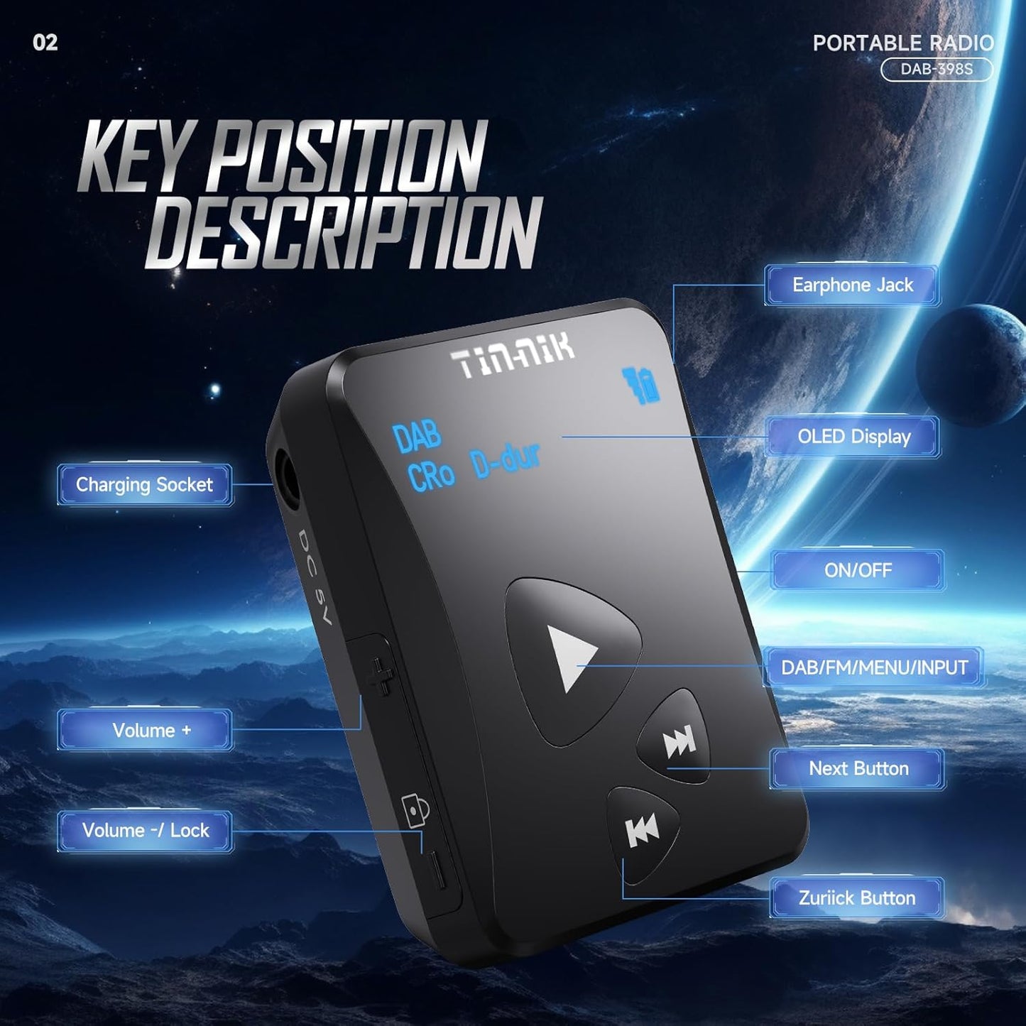 DAB/DAB+/UKW-Taschenradio DAB-398S mit OLED-Display