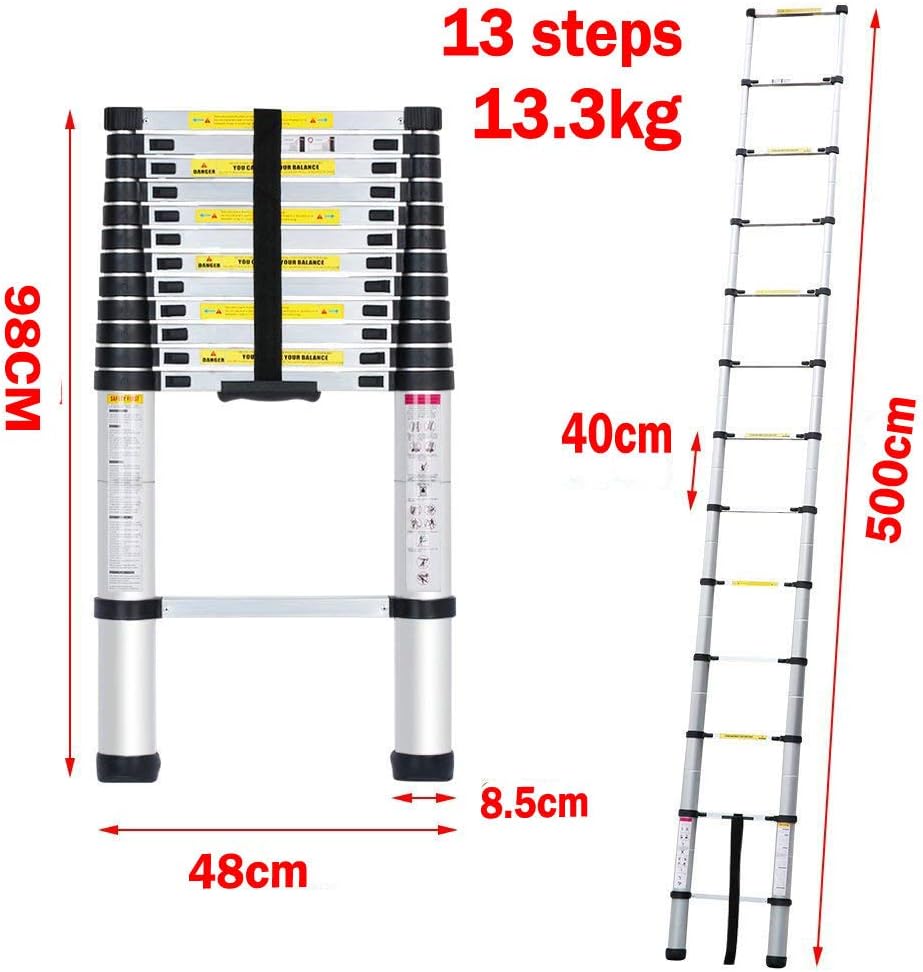 Teleskopleiter 5m, Mehrzweckleiter bis 150 kg (EN131), W-s-5m