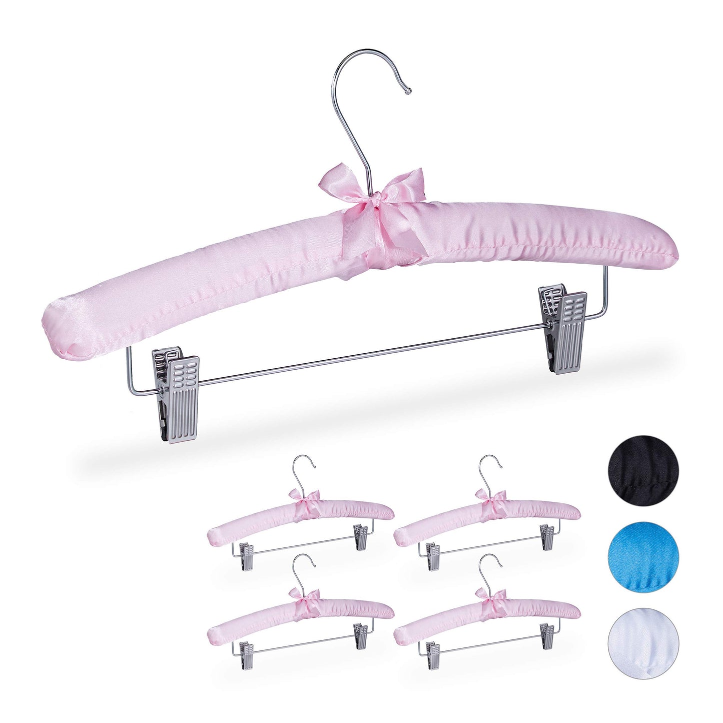 Satin-Kleiderbügel mit Clips, 50 Stück, 1 Rosa, Silber 50er Pack