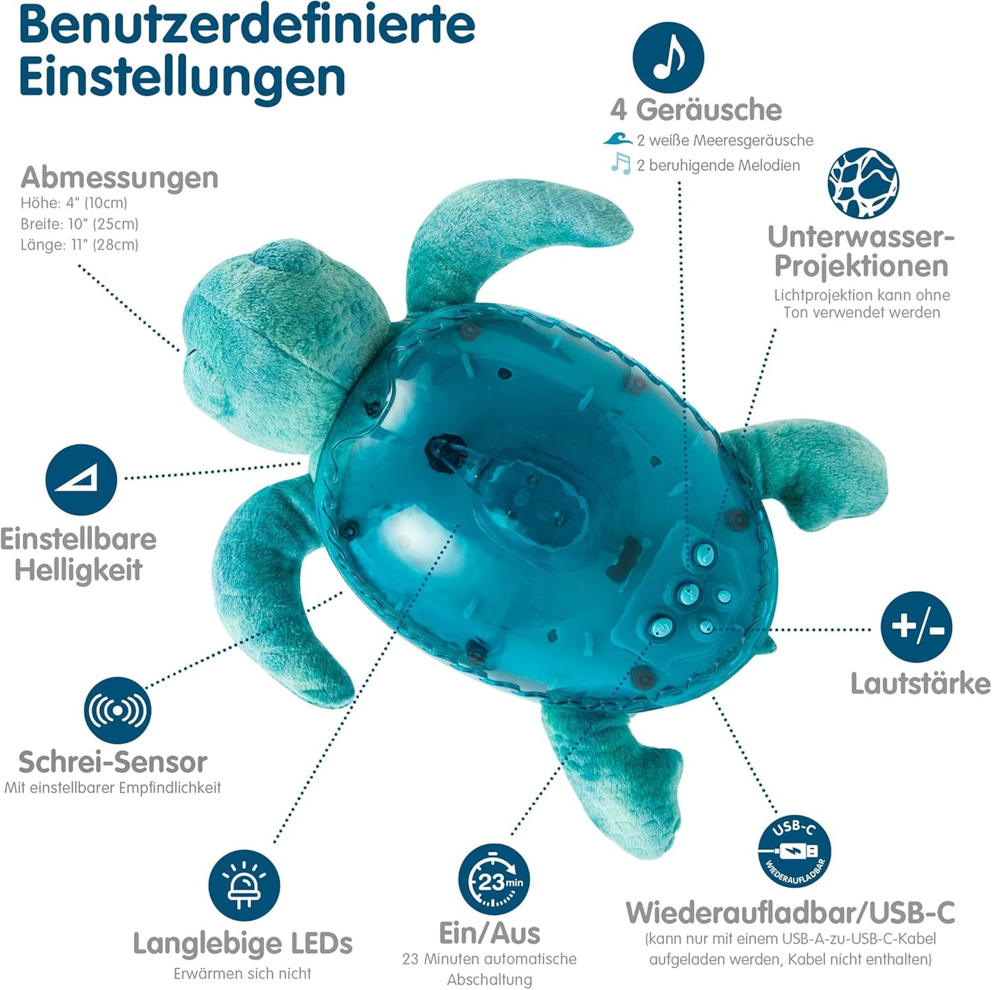 Tranquil Turtle Aqua Nachtlicht mit Musik & Unterwasserprojektionen, Tranquil Turtle Aqua (Wiederaufladbar) Einheitsgrösse