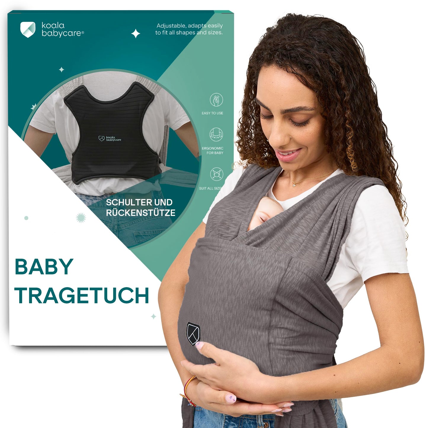 Babytragetuch für Neugeborene bis 9kg, Anthrazitgrau