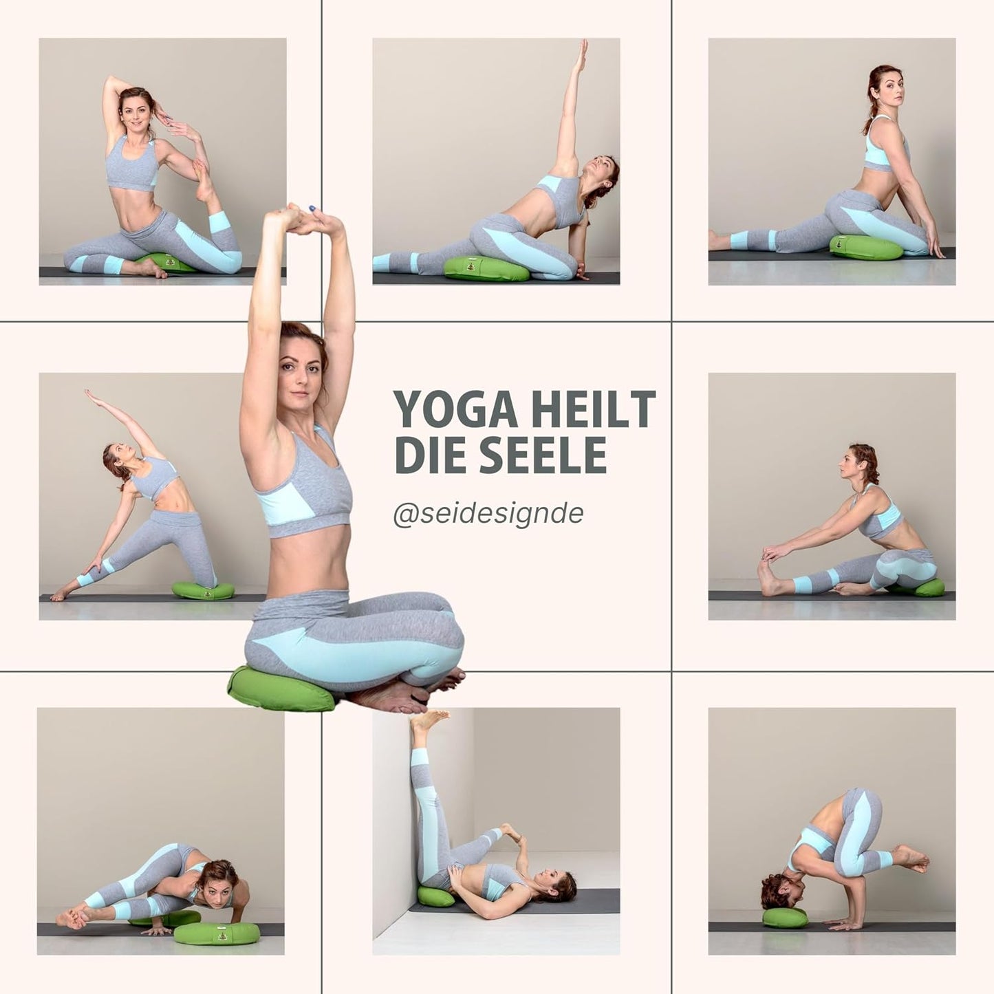 Halbmond Yogakissen mit Buchweizenschalen-Füllung, Grau 46 x 25 x 10 cm