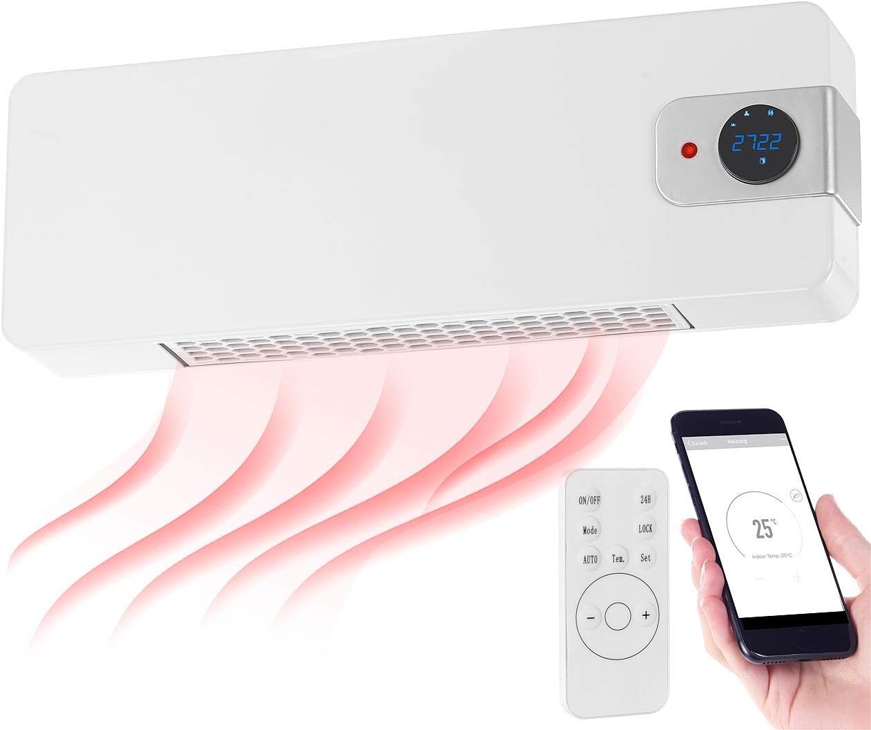 WLAN-Keramik-Wandheizlüfter, Weiss, Kompatibel mit Google & Alexa