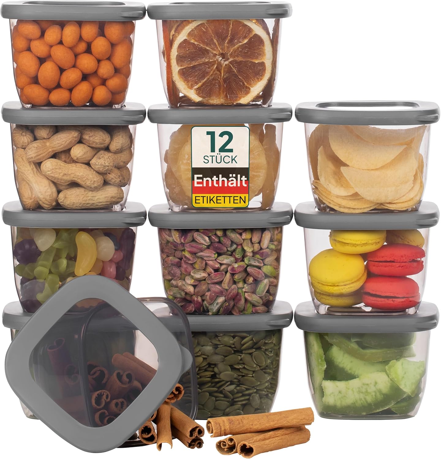 12er Vorratsdosen Set, 12x550ml-grau