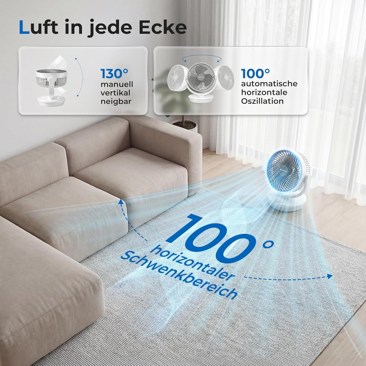 Tischventilator mit Oszillation, Weiss