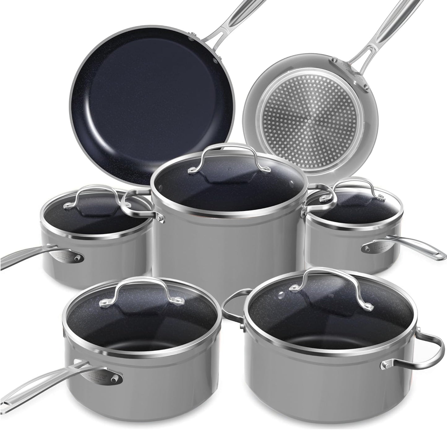 Topf- und Pfannenset 12-teilig Antihaft-Keramik, Cool Gray