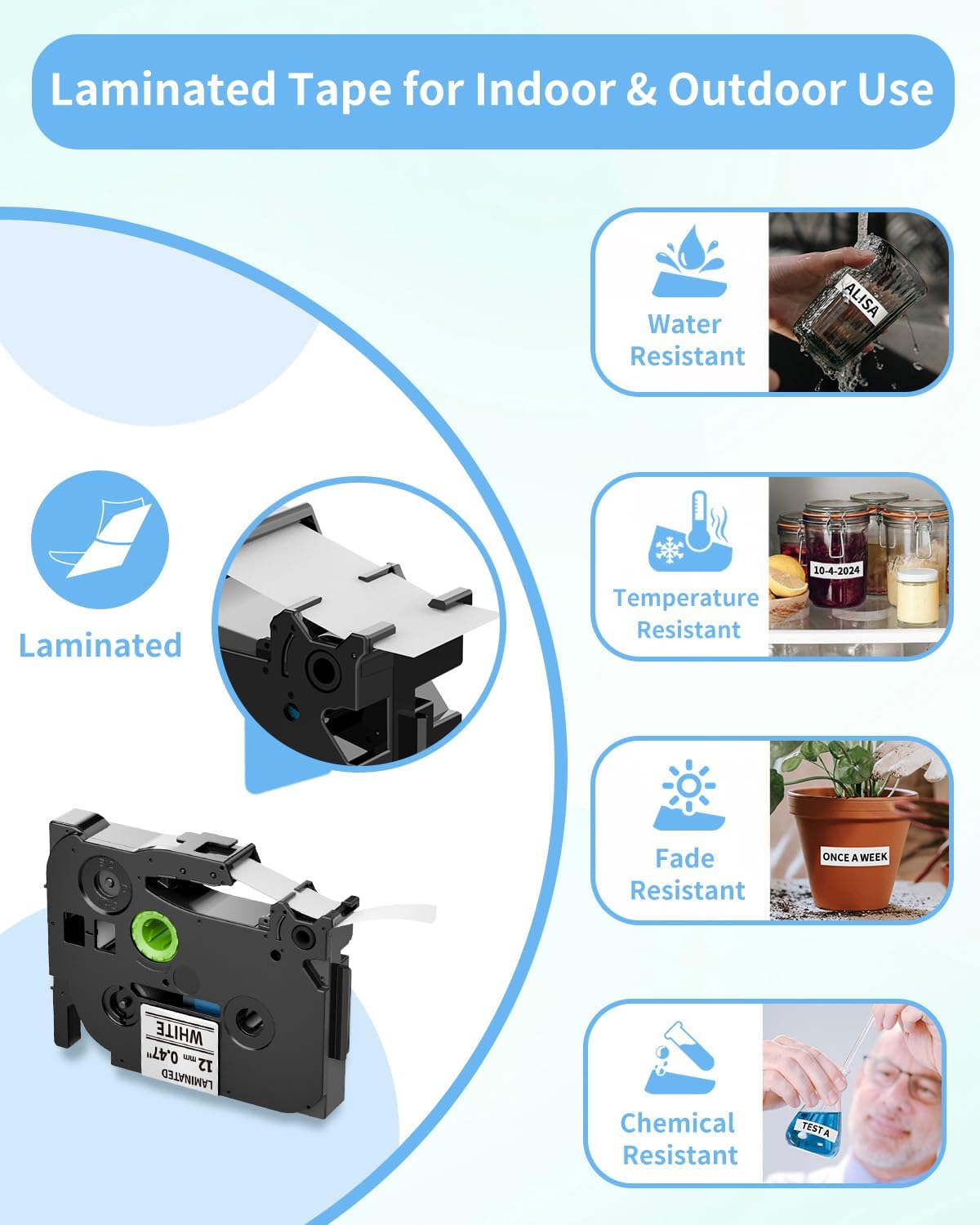 Laminiertes Beschriftungsband für Ptouch (5er-Pack), 5