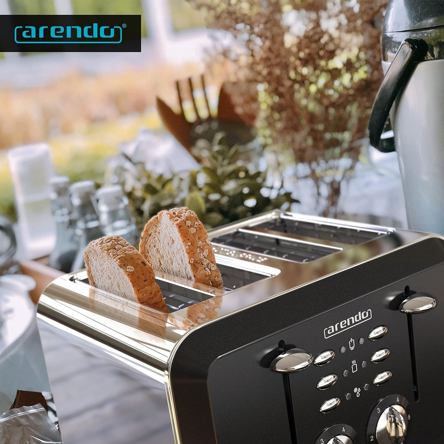 Breakfast X2 Toaster für 4 Scheiben, mit Auftau- Aufwärm- und Stoppfunktion, B: Schwarz