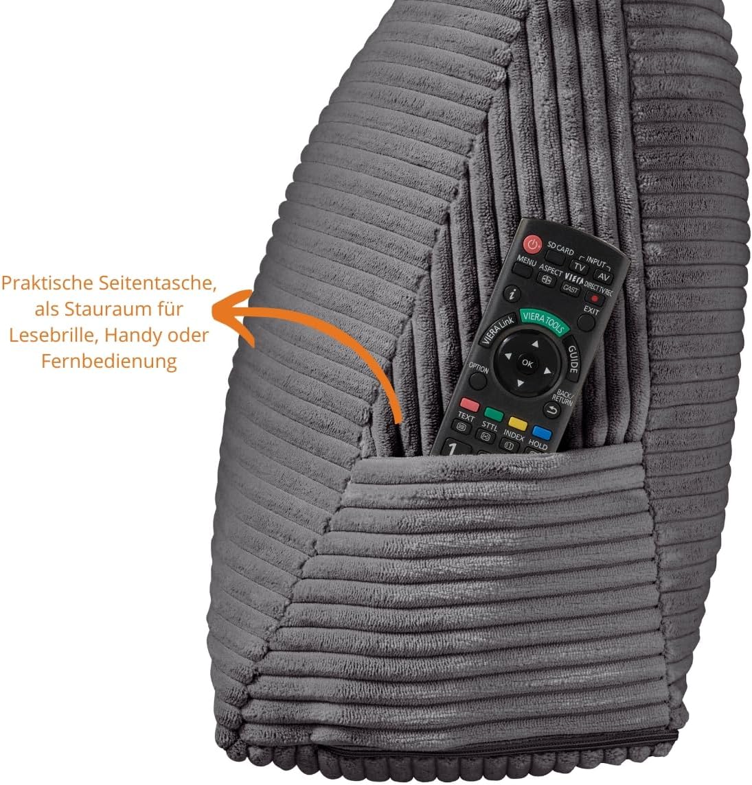 Dreieckiges Lesekissen, Cord: Dunkelgrau 70 x 40 x 20 cm