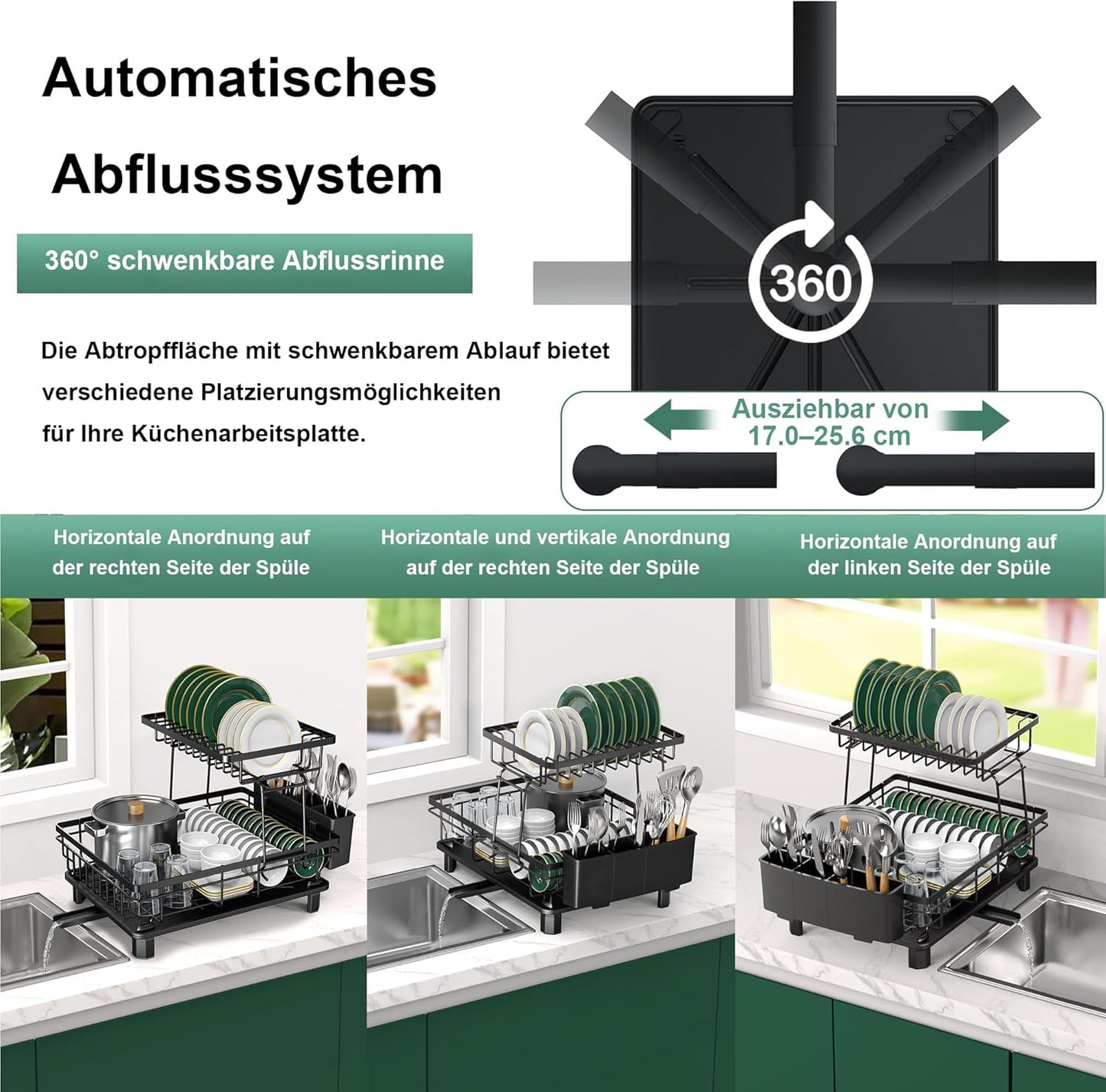 2-stufiges Geschirr-Abtropfgestell, Schwarz 2-stufiges Regal