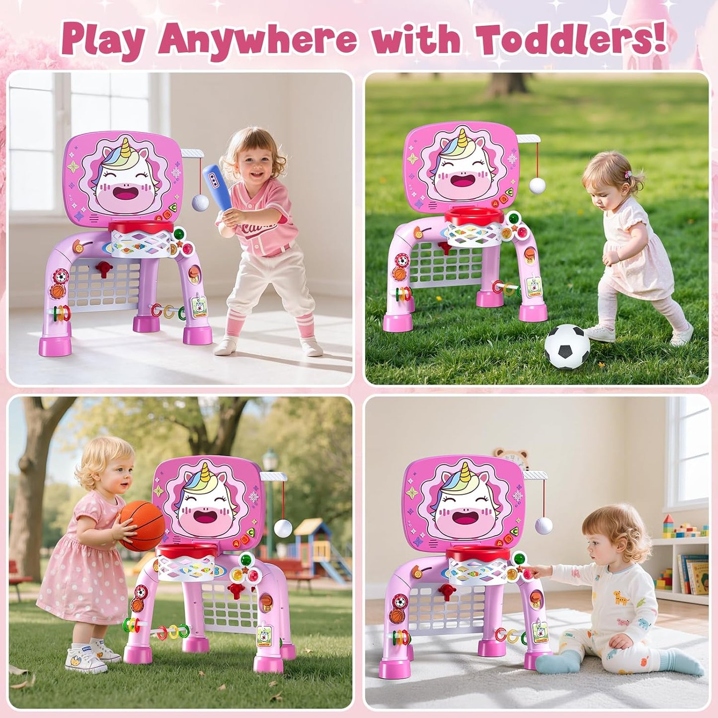 3-in-1 Kinder-Einhorn-Basketballkorb-Set mit Fussballtor, Einhorn