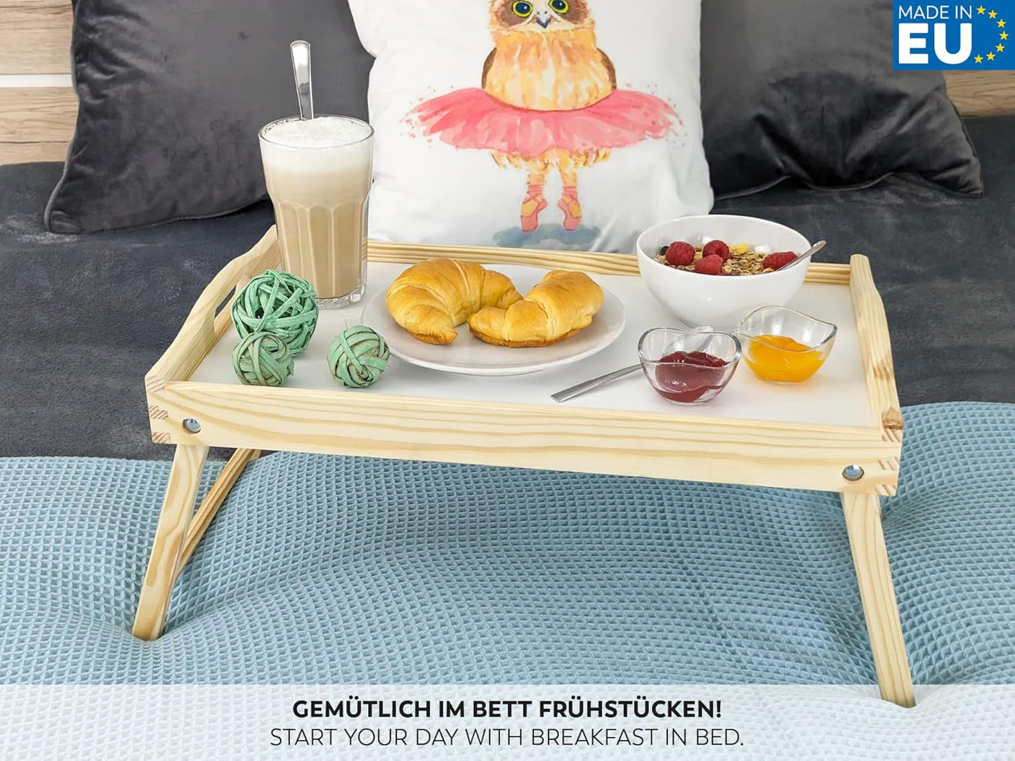 Betttablett, Natur/Weiß