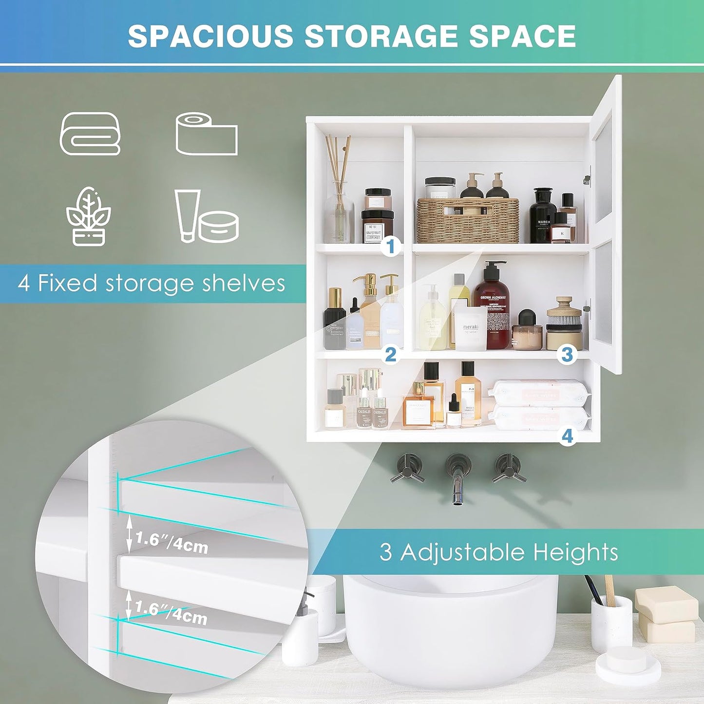 Badezimmerschrank mit Spiegel, Weiss
