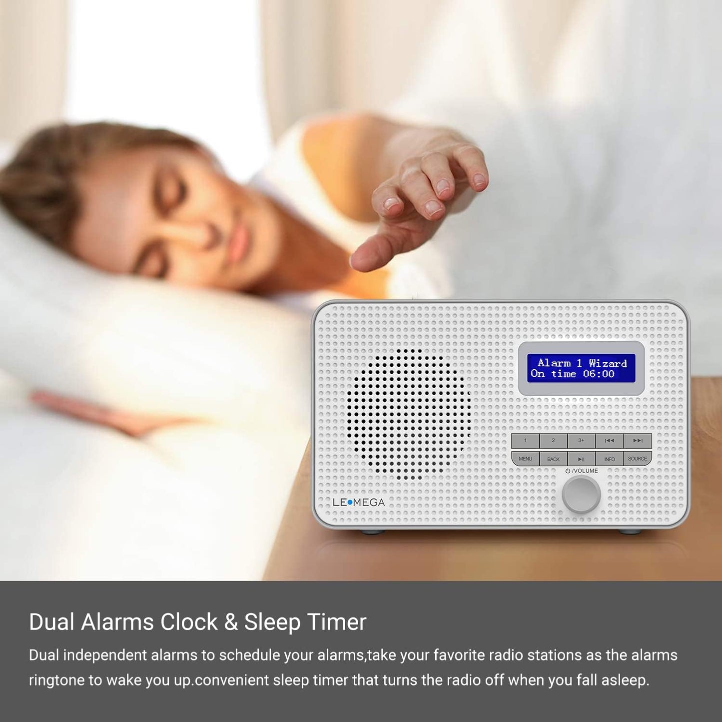 Tragbares Digitalradio mit Wecker, DR1-Grau