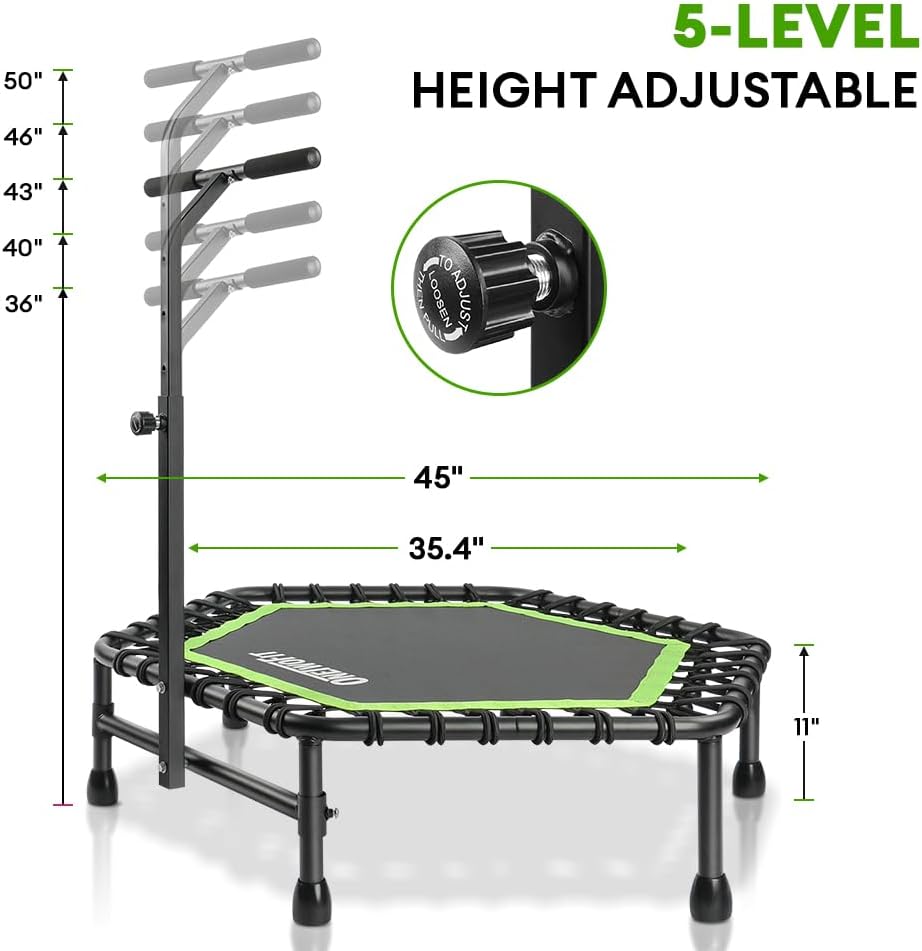Mini-Fitness-Trampolin mit Bungee-Rückpraller, Grün-Sechskant-mit Griff