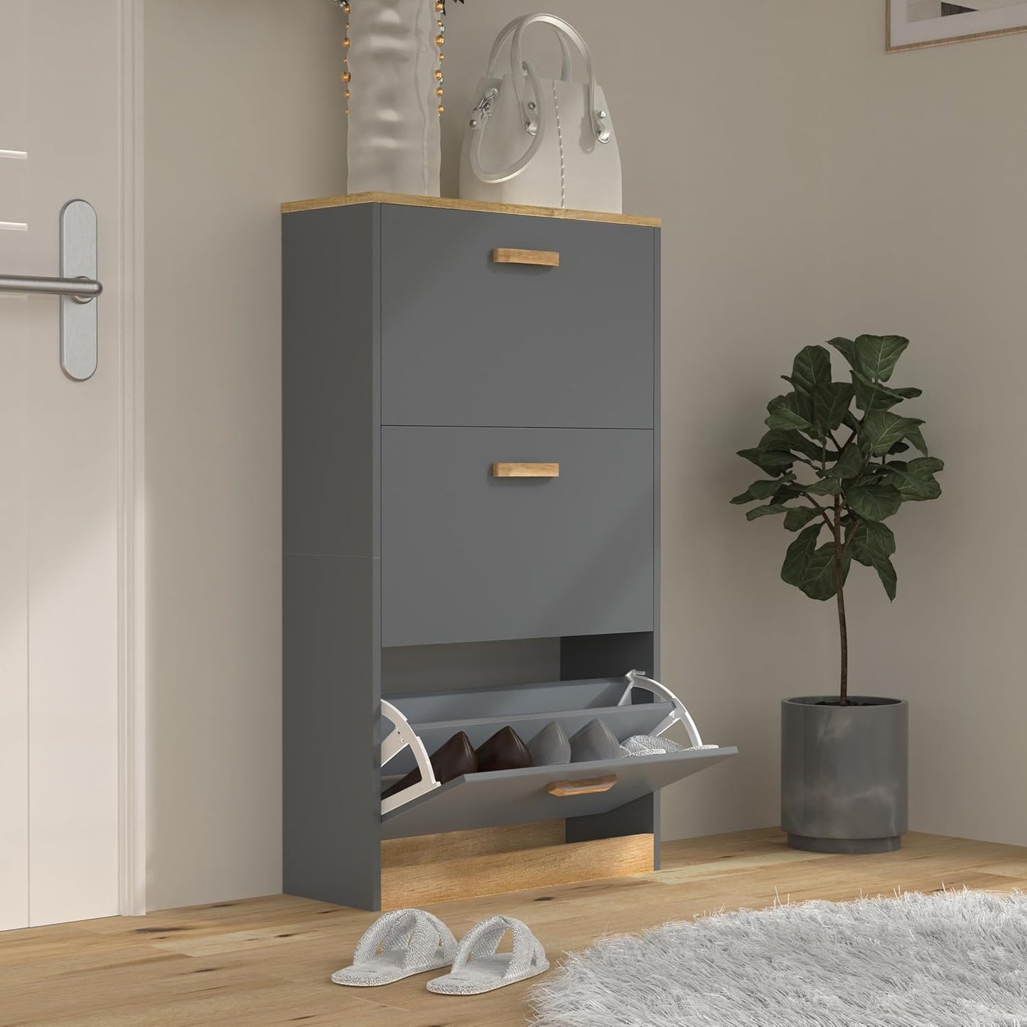 Schuhschrank Schuhkipper Schrank Halom M, Anthrazit