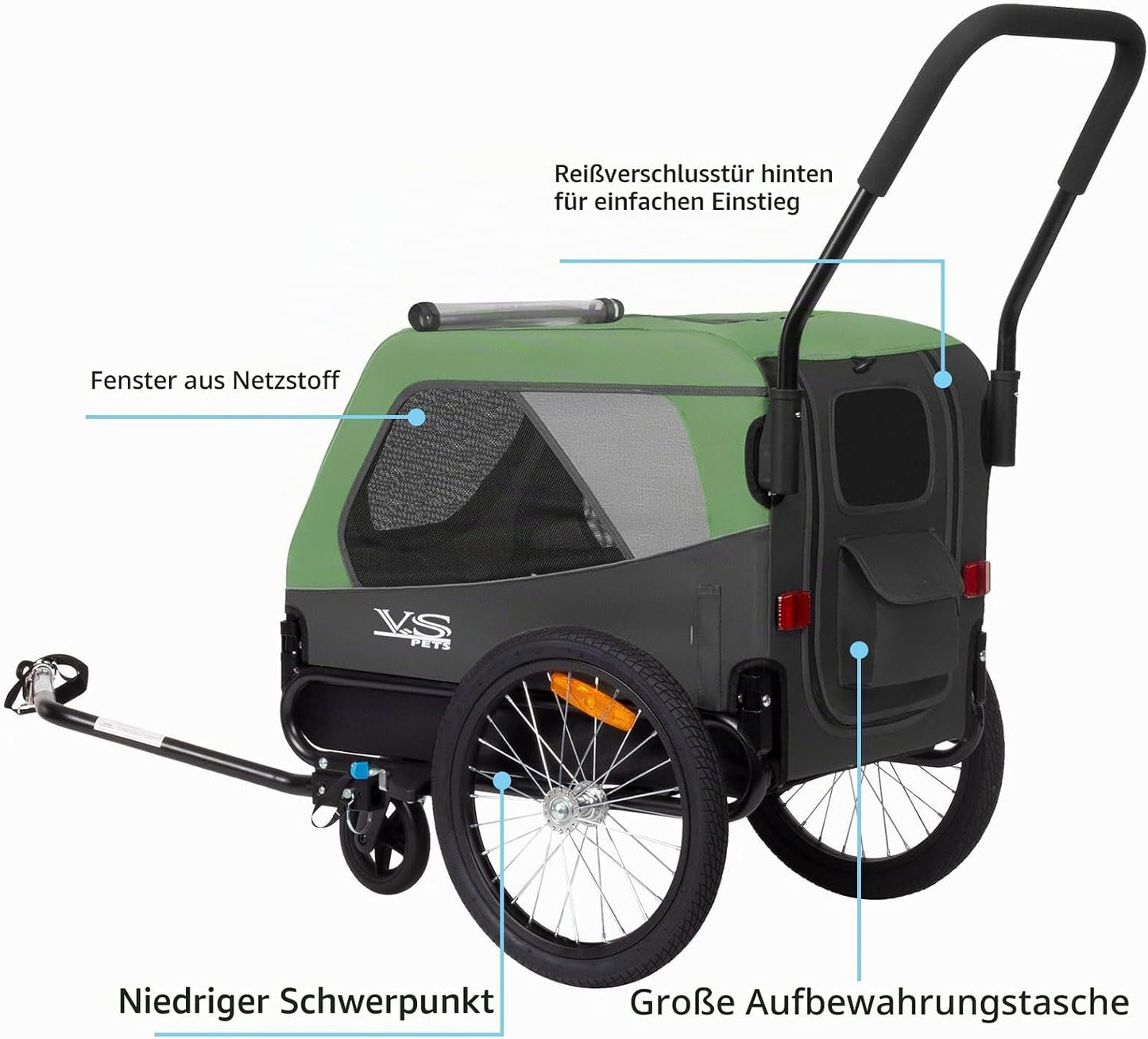 VS 2in1 Hundeanhänger & Buggy, Grün/Grau