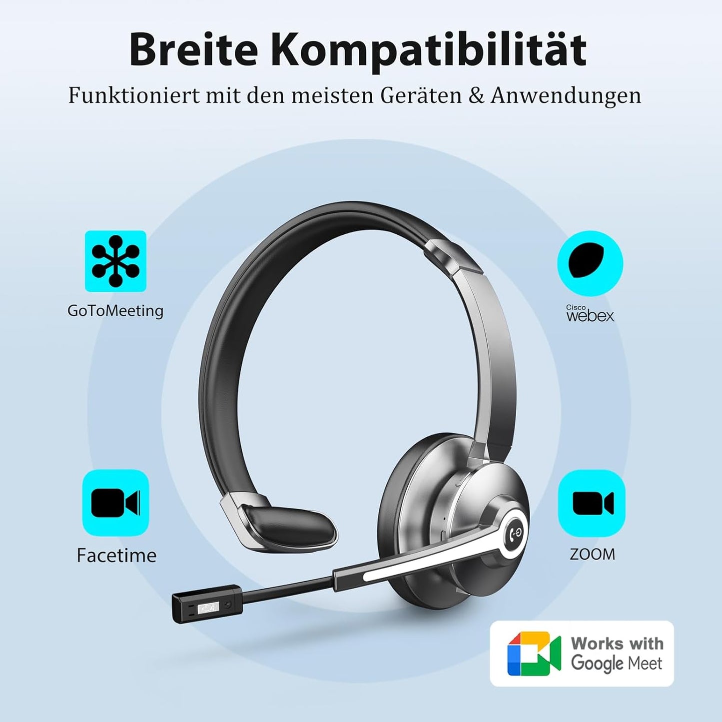 Bluetooth-Headset mit USB-Dongle & Ladestation, Black/grey