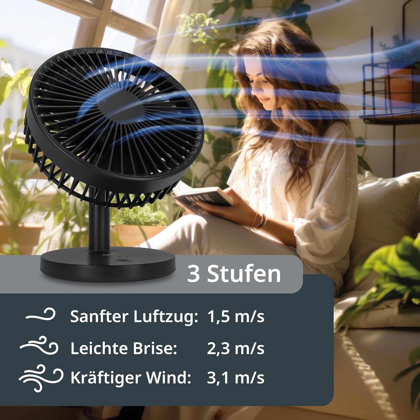 USB-Tischventilator mit Akku, Anthrazit