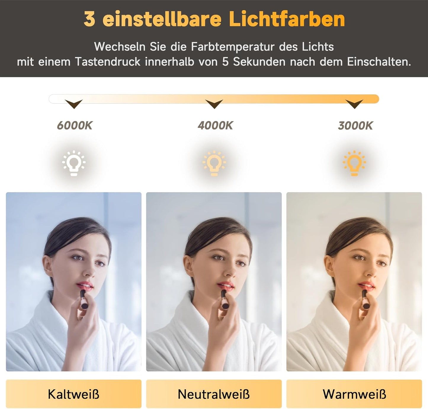 LED Badspiegel mit Touch, 70L x 50B cm Weiß