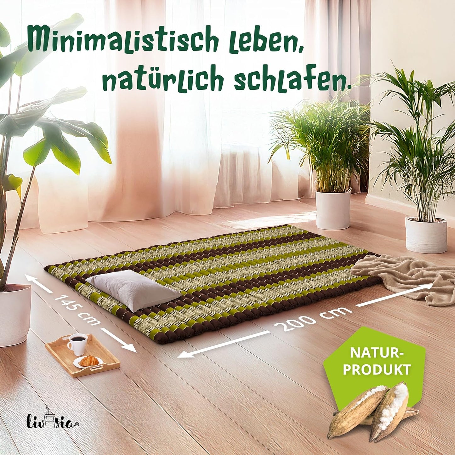 Rollmatratze 200x145 cm, XL (200 x 145 cm) Braun/Grün