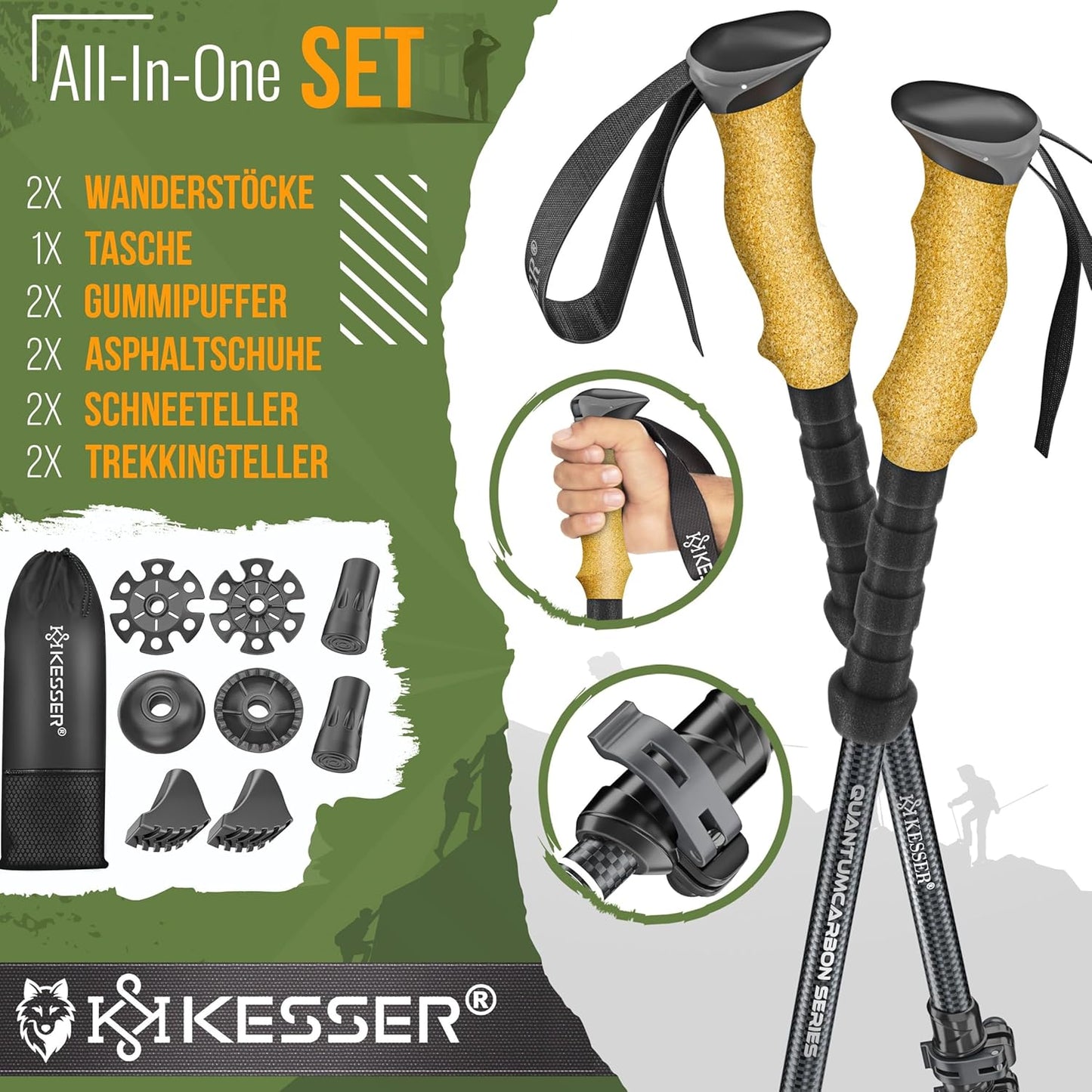 Faltbare Wanderstöcke aus Carbon, Teleskop - 105-135cm Carbon