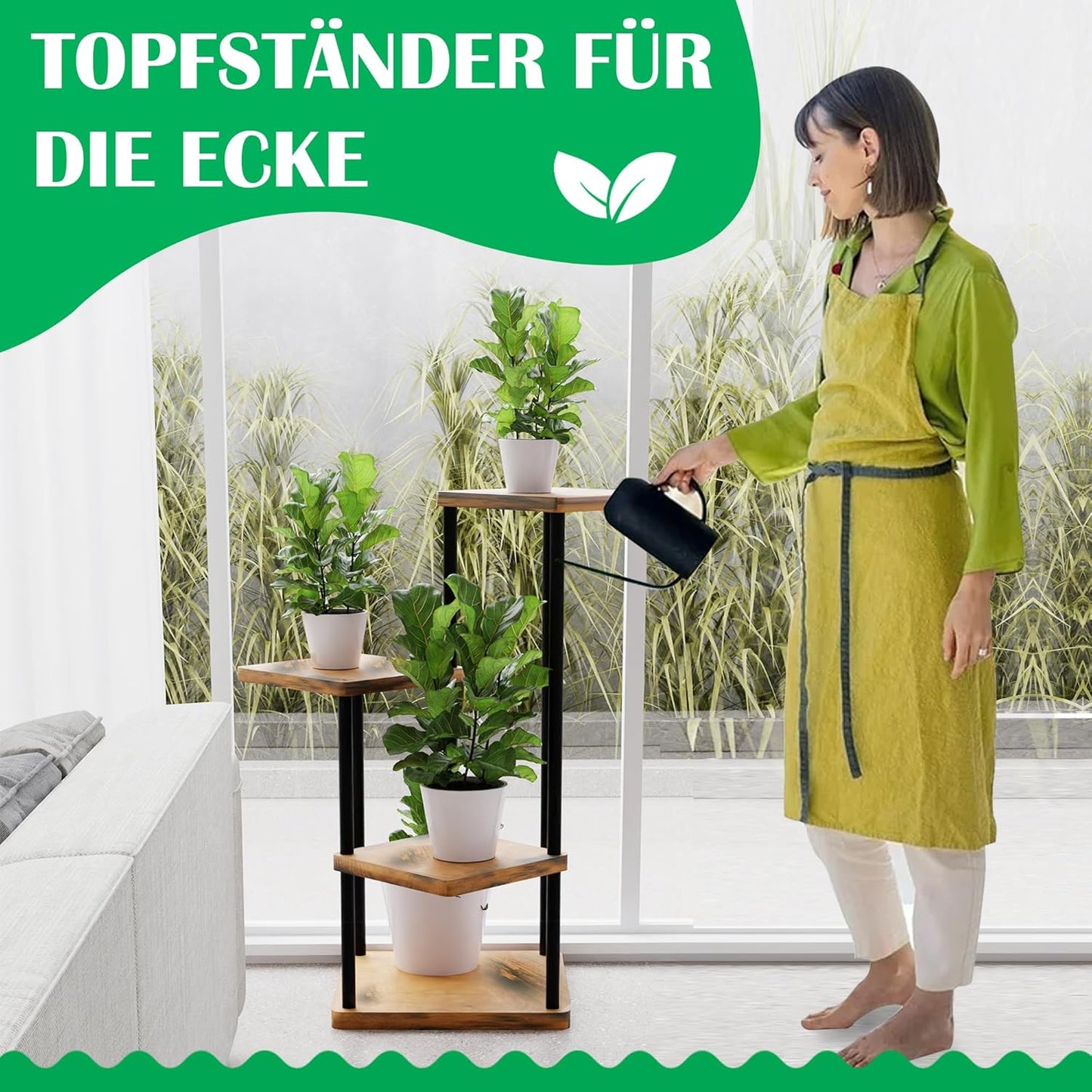 Blumenständer Holz mit 4 Ebenen für Innen & Aussen, Rot Schwarz