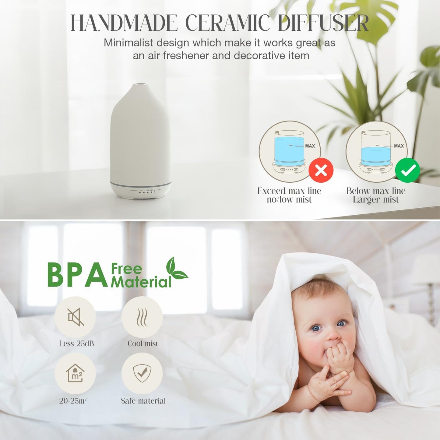 Keramik Aroma Diffuser für ätherische Öle, Weiß