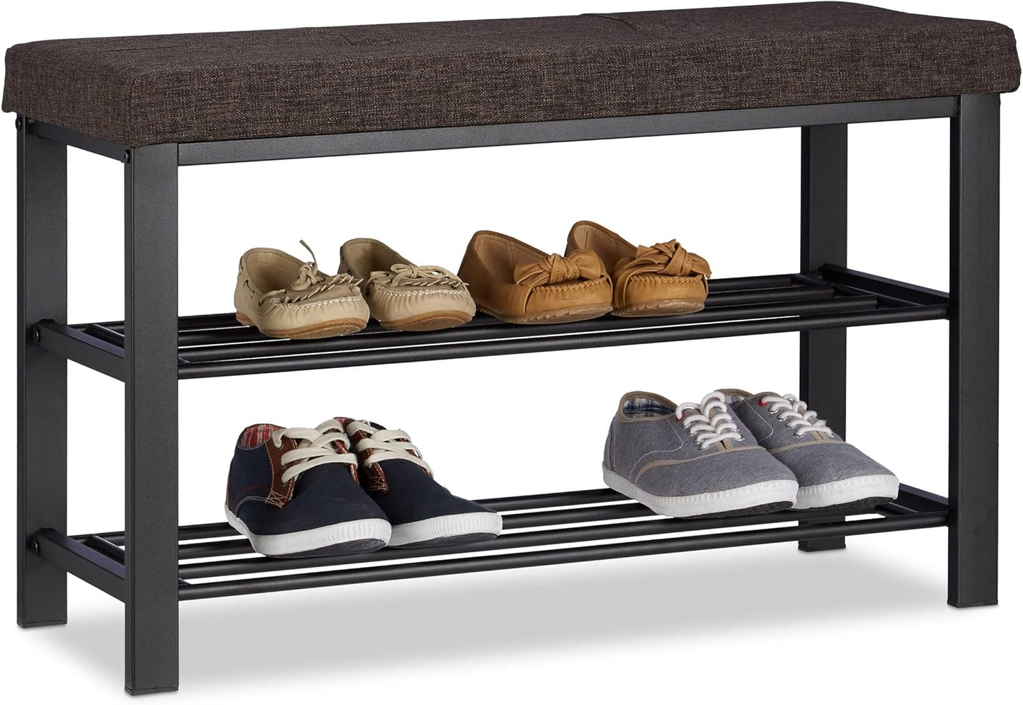 Schuhbank mit Sitzpolster Cal, Schuhbank mit Stoffpolsterung