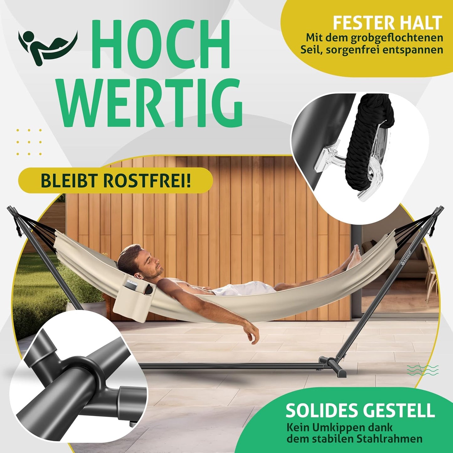XXL Hängematte mit Gestell Lake, für 2 Personen, Beige