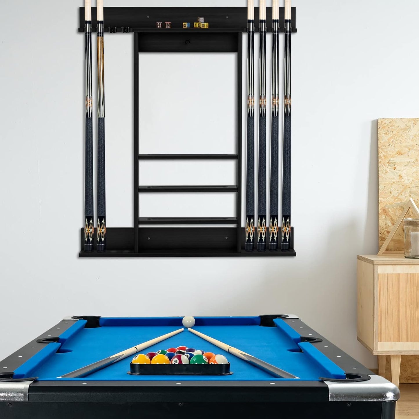 Billard Queue-Wandhalter für 8 Queues, Schwarz