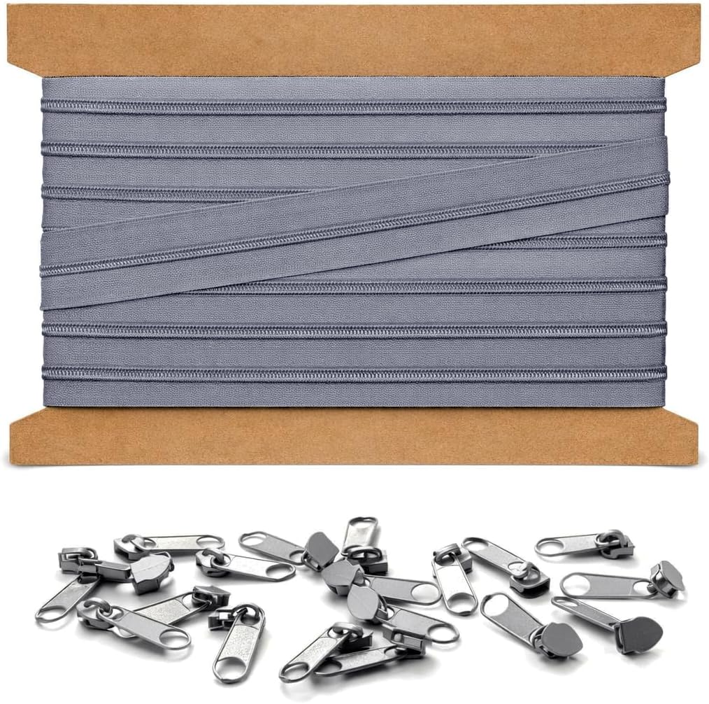 Endlosreissverschluss, 10m (inkl. 20 Zipper), 10m + 20 Zipper Silbergrau