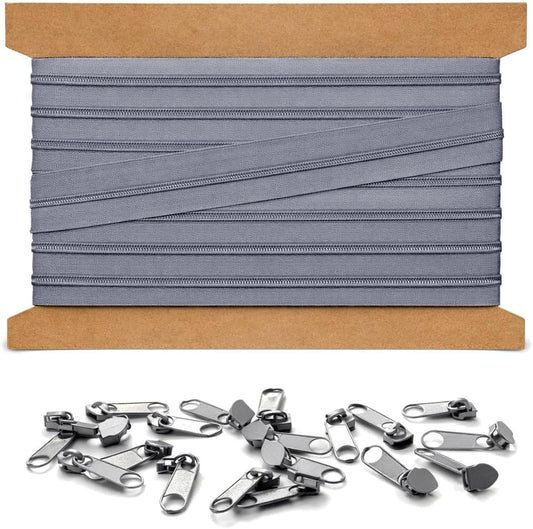 Endlosreissverschluss, 10m (inkl. 20 Zipper), 10m + 20 Zipper Silbergrau