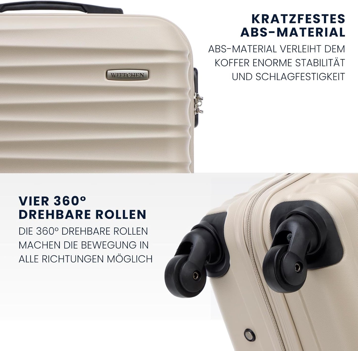 Reisekoffer Handgepäck mit Zahlenschloss (Grösse M), Beige Handgepäck
