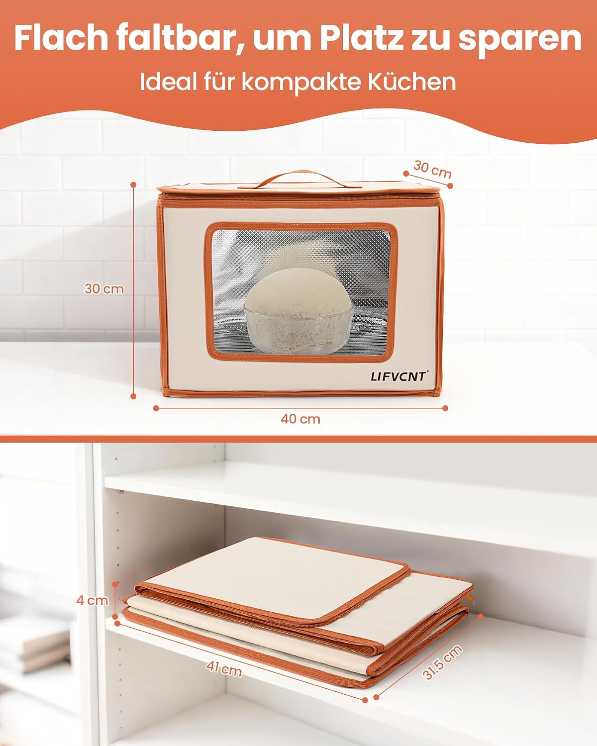 Faltbare Brot-Gärbox mit Timer und Rost, Creme Orange Beidseitige Erwärmung
