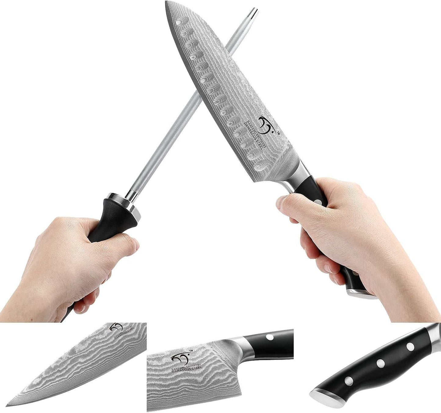 Messerblock Set, Holz, 9er Damastmesser Set