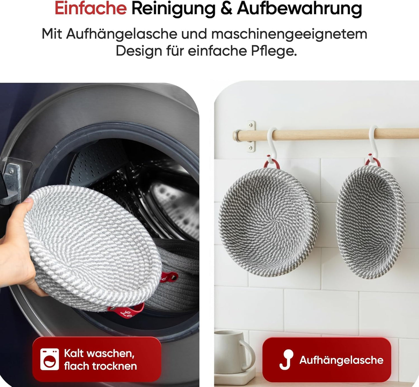 Gärkörbchen-Set, Grau/Weiss – Rund & Oval