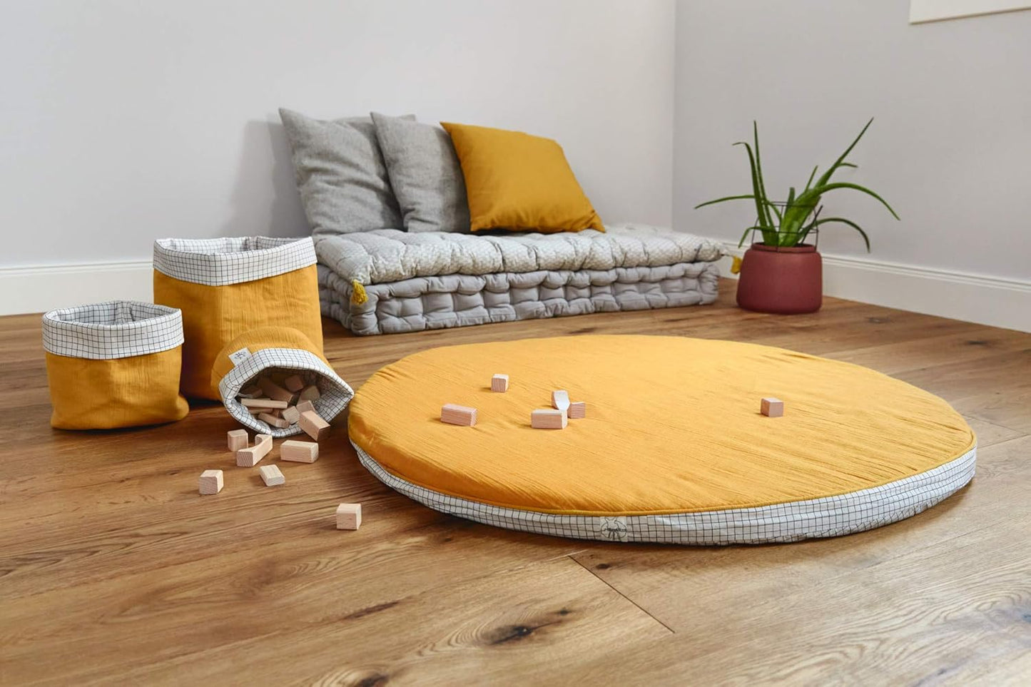 Krabbel- und Spieldecke, waschbar, Senfgelb