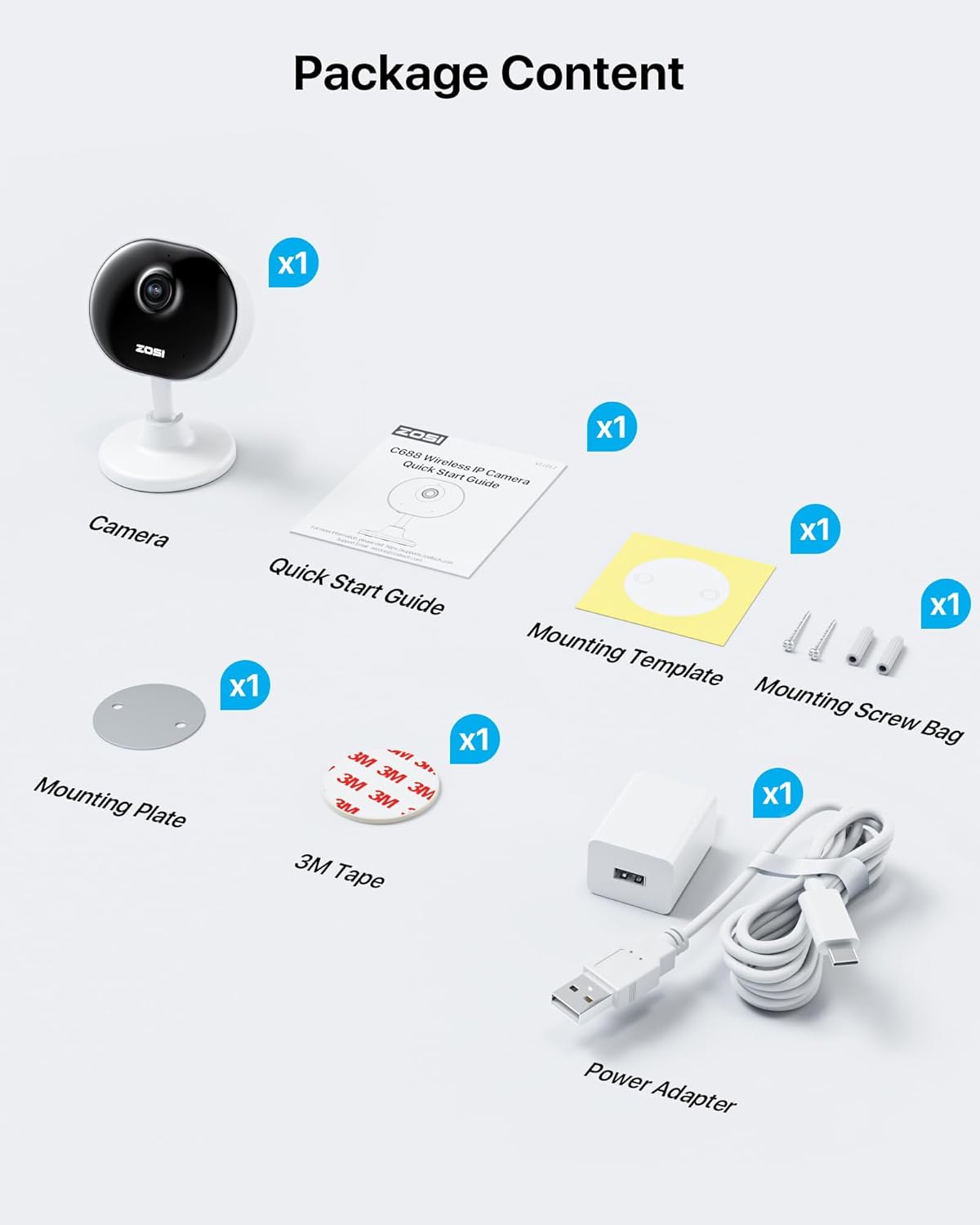 1080P WLAN Überwachungskamera mit KI & Nachtsicht, Weiss 2MP WiFi