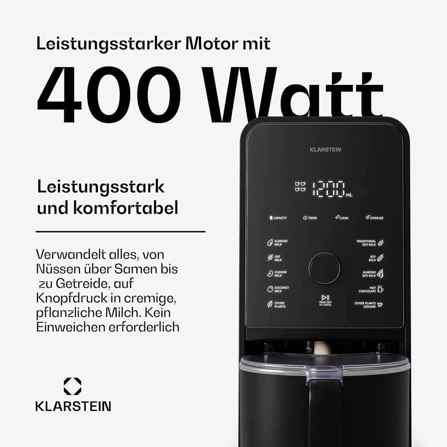 Marcia Touch Pflanzenmilchbereiter mit 12 Programmen, Schwarz | 6 Klingen