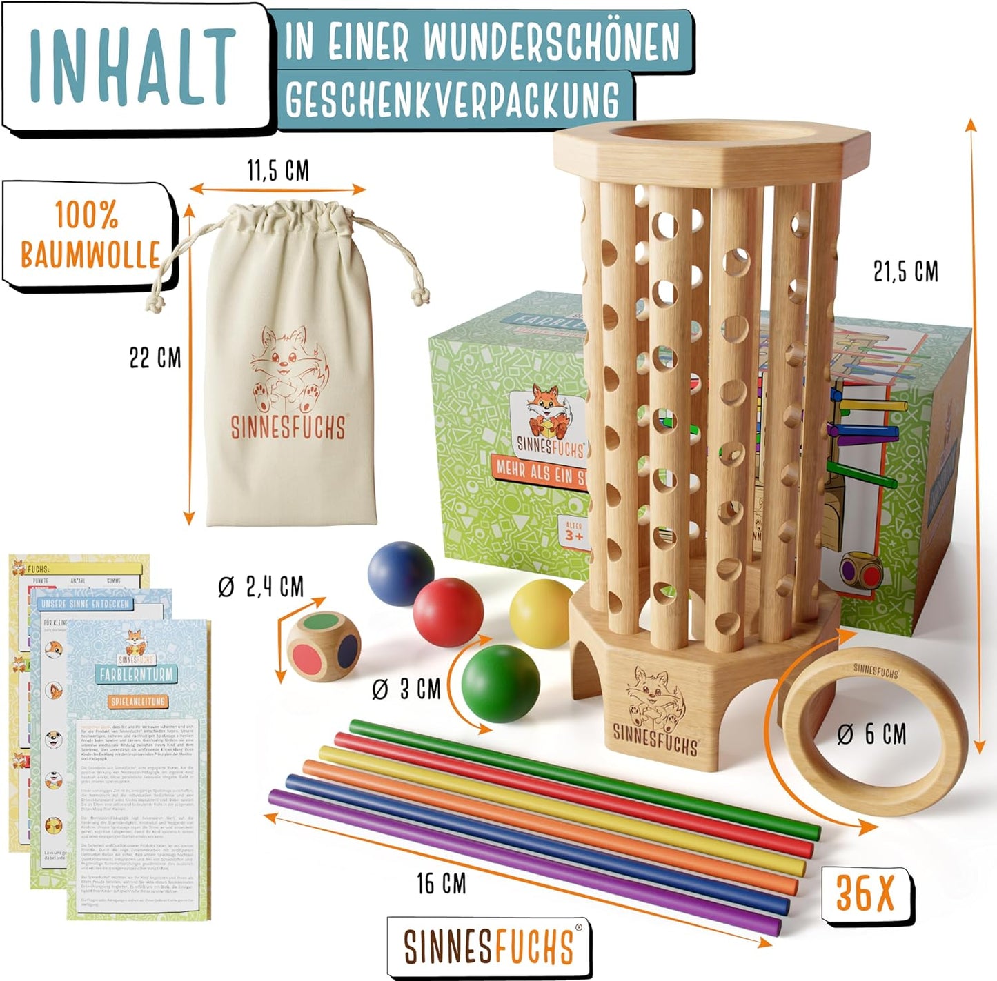Farblernspielzeug aus Holz (Montessori) ab 3 Jahre