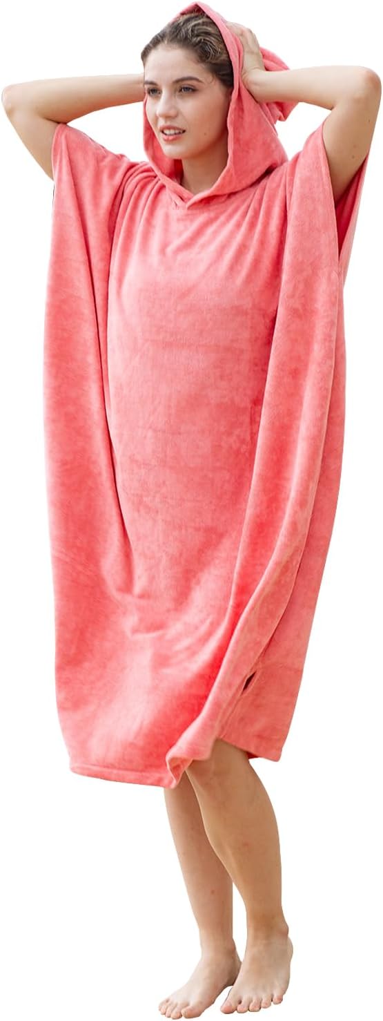 Unisex Surfponcho mit Kapuze, schnelltrocknend, Pfirsichrosa