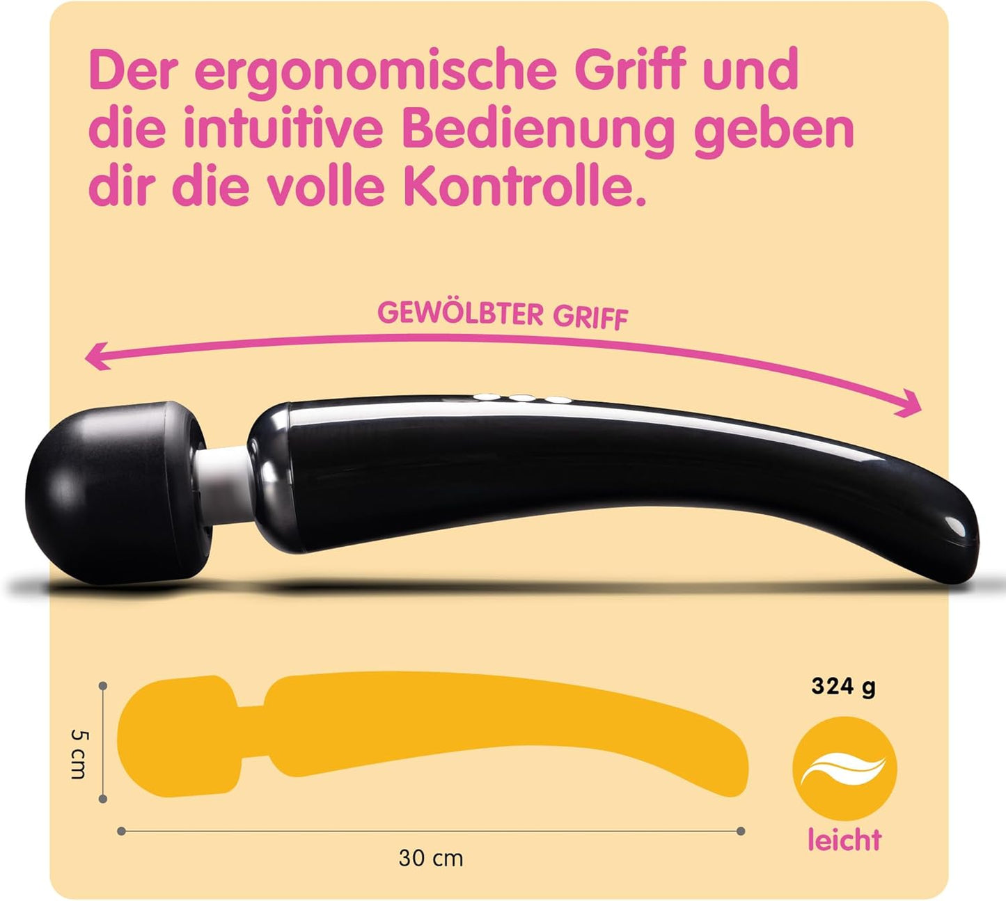 Kabelloser Massagestab mit 20 Modi, Gross Schwarz