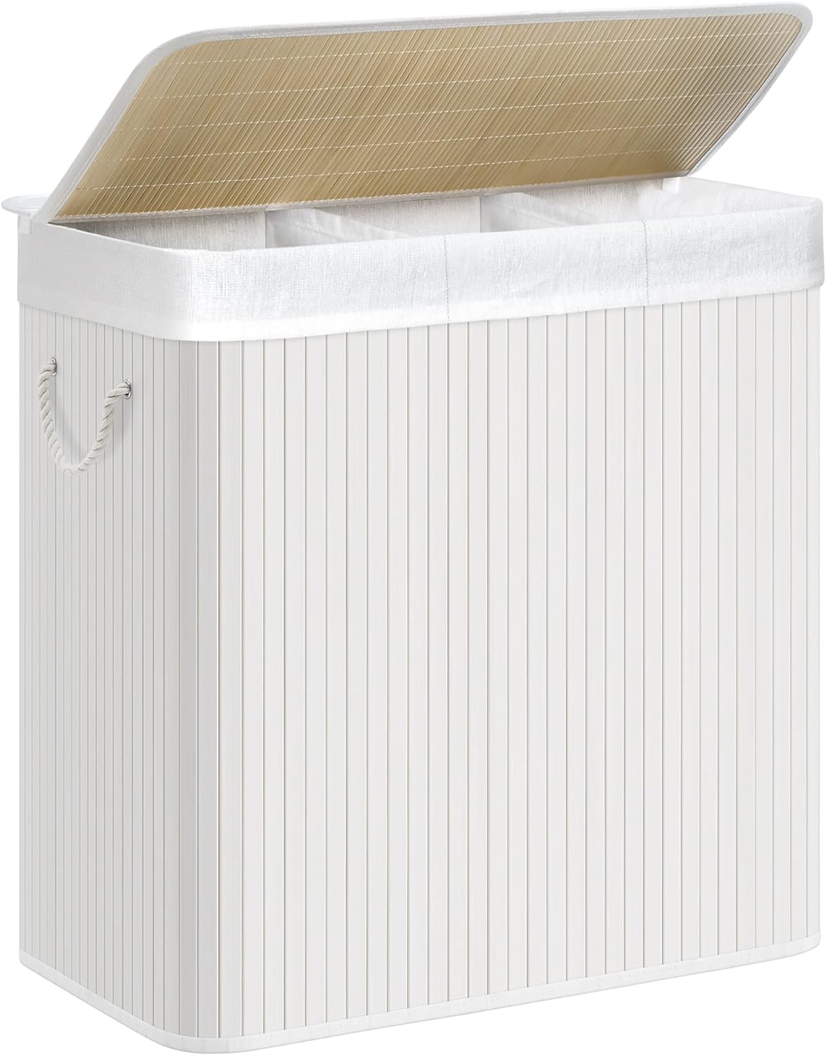 Wäschekorb, Wäschebox mit Deckel, Weiß, 150L (60 x 40 x 61,5 cm)