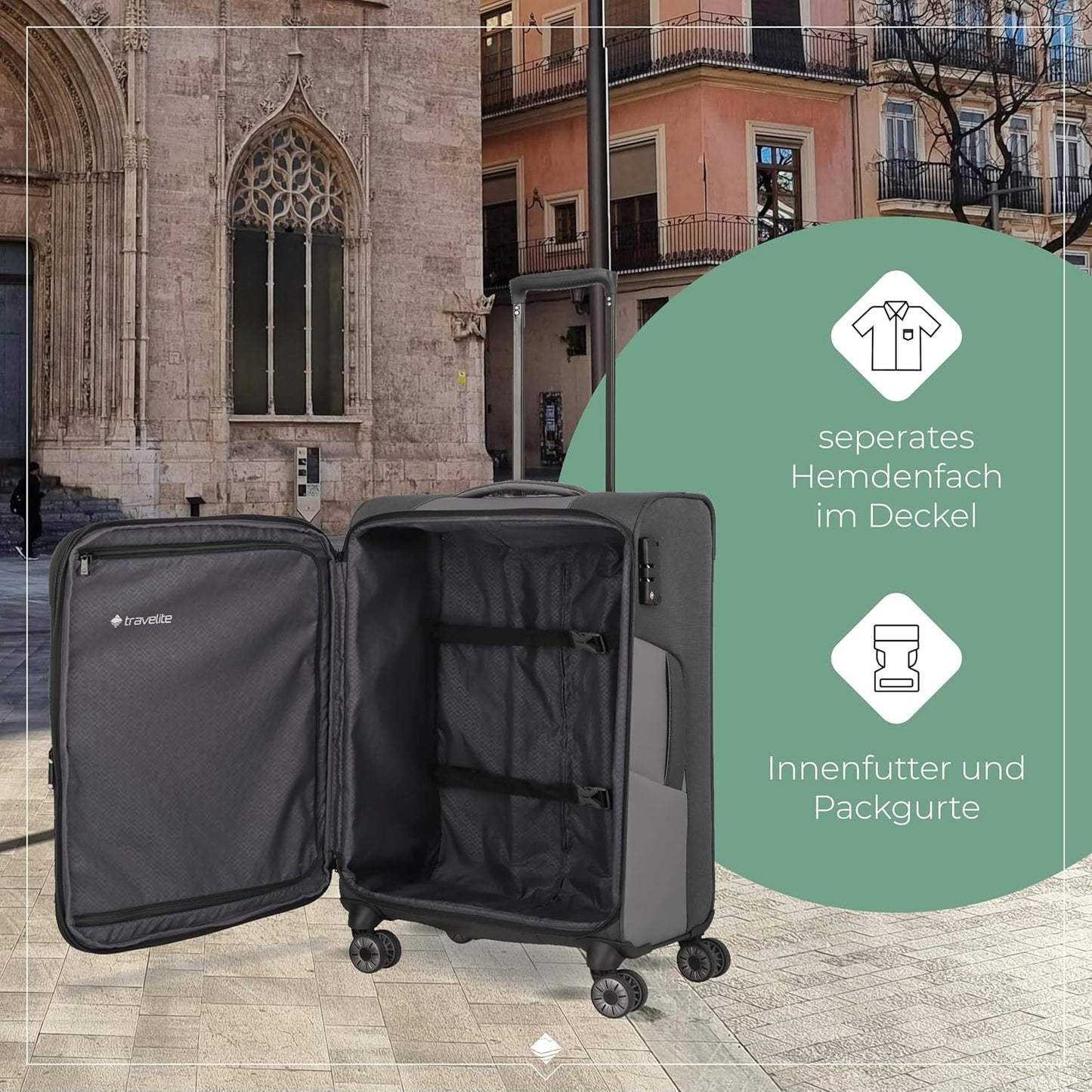 4-Rad Weichschalenkoffer mit Dehnfalte, Trolley M erw. (67 cm) Schiefer (Grau)