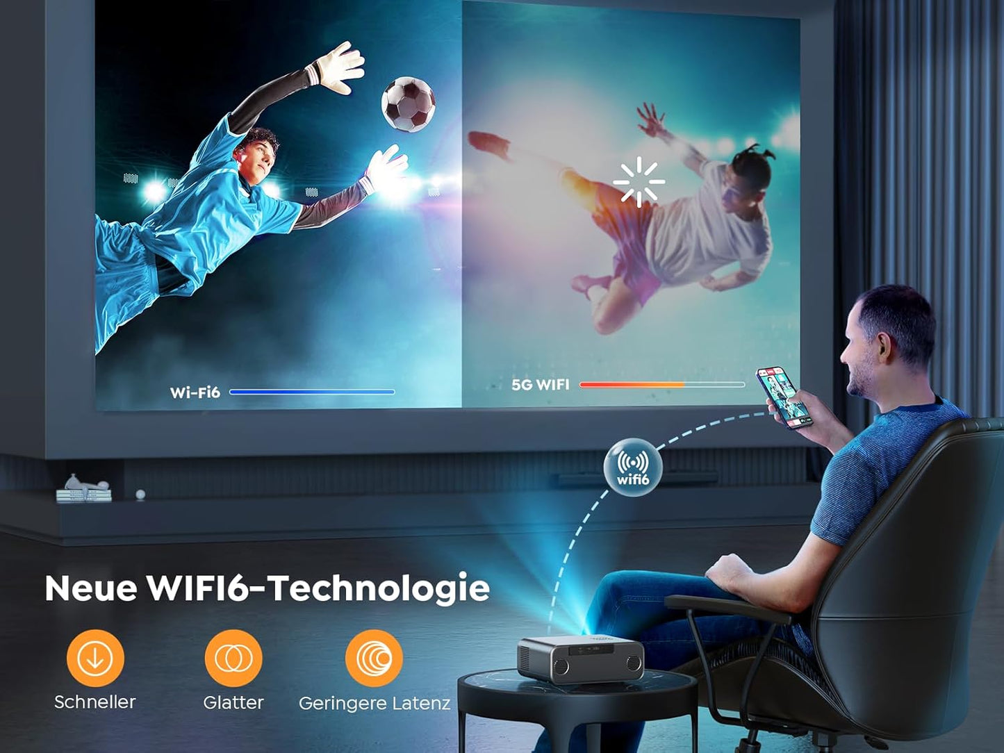 Heimkino Beamer mit Auto-Focus & WiFi 6, Standard